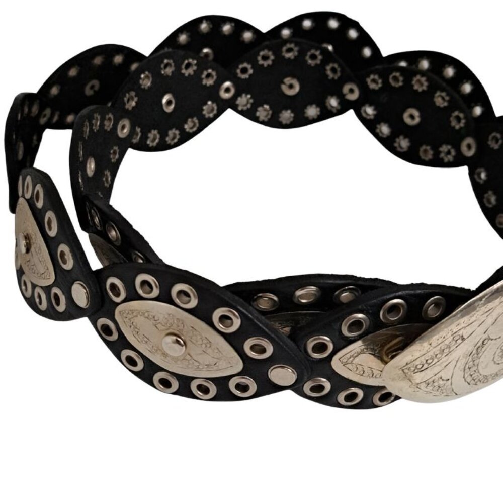Vintage Moroccan Style Silver Eye Concho Black Leather belt - Picture 4 of 5
